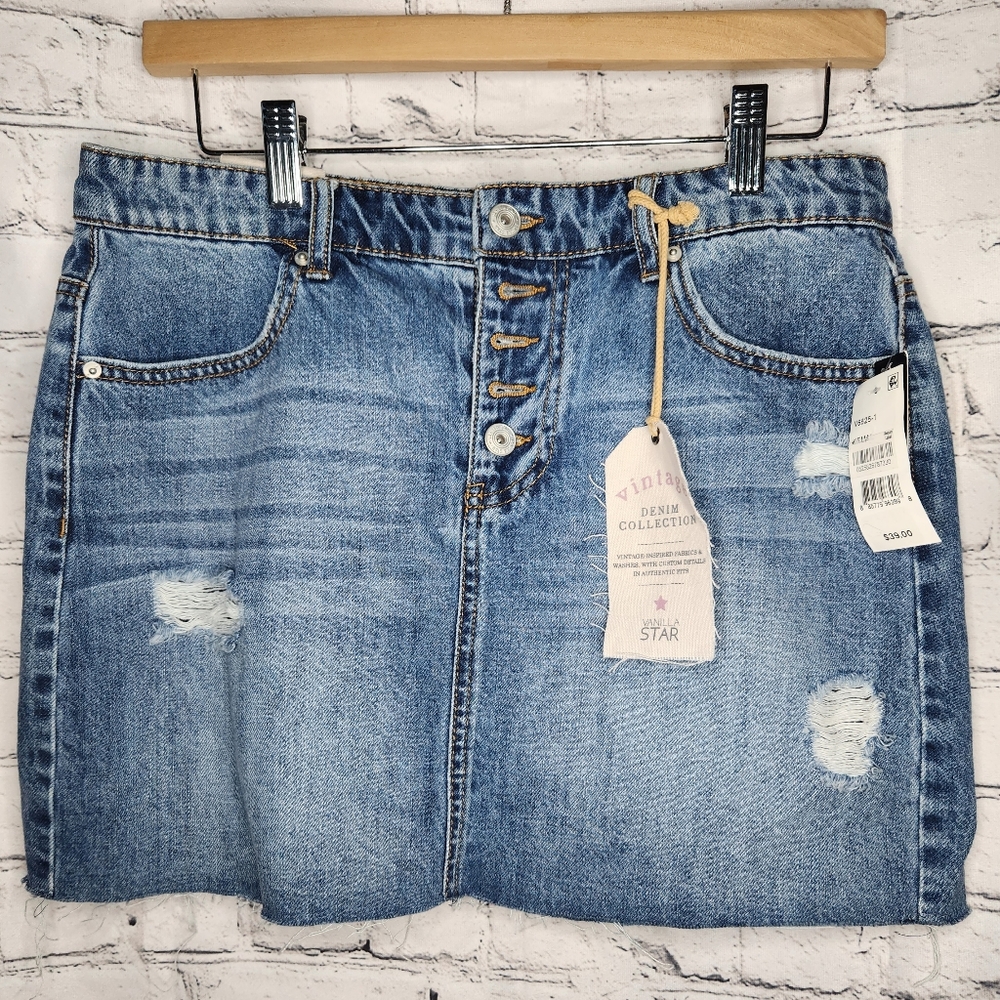 Vanilla Star Denim Cutoff Distressed Mini Skirt Size 30 / Size 11
